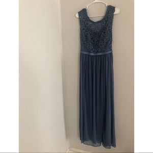 David’s Bridal Steel Blue Bridesmaid Dress w/ Lace